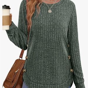 **NWOT** Women's Green Ribbed Long Sleeve Crewneck Sweater . Size Large